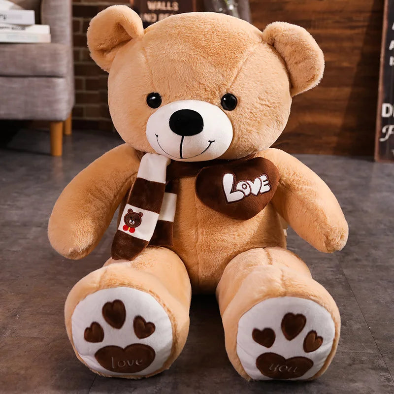 80/100CM 4 Colors Bear With Scarf Stuffed Animals Bear Plush Toys Bear Doll Lovers Birthday Baby Gift KAEMEX