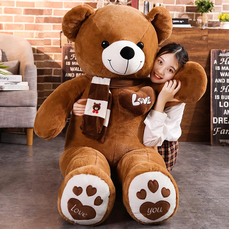 80/100CM 4 Colors Bear With Scarf Stuffed Animals Bear Plush Toys Bear Doll Lovers Birthday Baby Gift KAEMEX