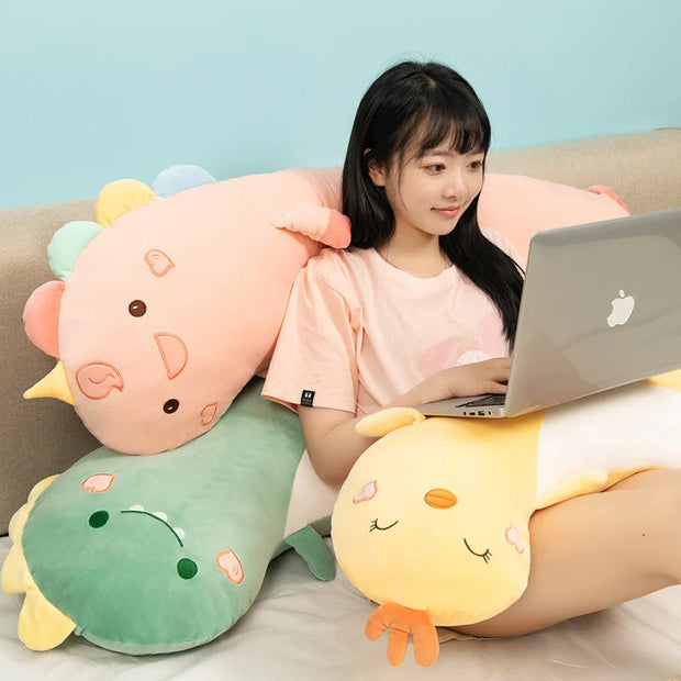 75/95/125cm Lovely Dinosaur Penguin Husky Unicorn Kawaii Long Pillow Stuffed Soft Animal Dolls Sleeping Pregnant Baby Kids Toys KAEMEX