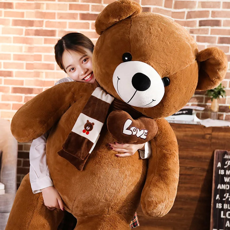 80/100CM 4 Colors Bear With Scarf Stuffed Animals Bear Plush Toys Bear Doll Lovers Birthday Baby Gift KAEMEX