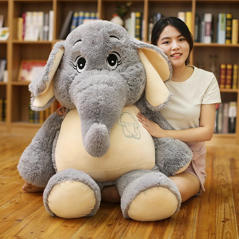 Giant plush Elephant toys Grey Stuffed Big flappy ears Long plush elephant Animal toys for Christmas gift KAEMEX
