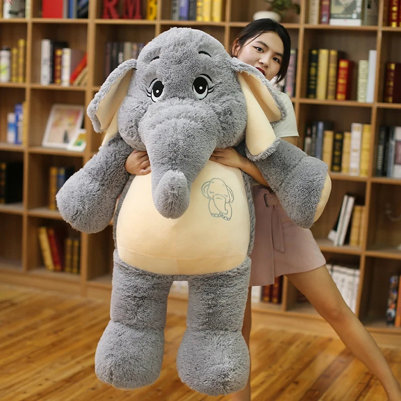 Giant plush Elephant toys Grey Stuffed Big flappy ears Long plush elephant Animal toys for Christmas gift KAEMEX