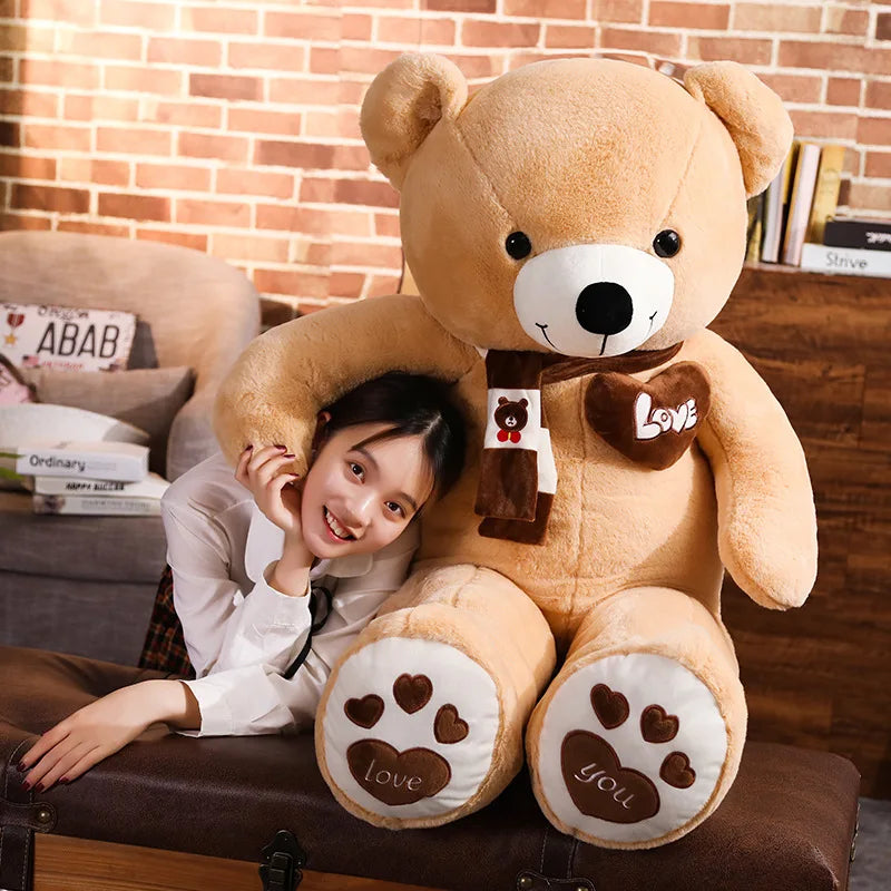 80/100CM 4 Colors Bear With Scarf Stuffed Animals Bear Plush Toys Bear Doll Lovers Birthday Baby Gift KAEMEX