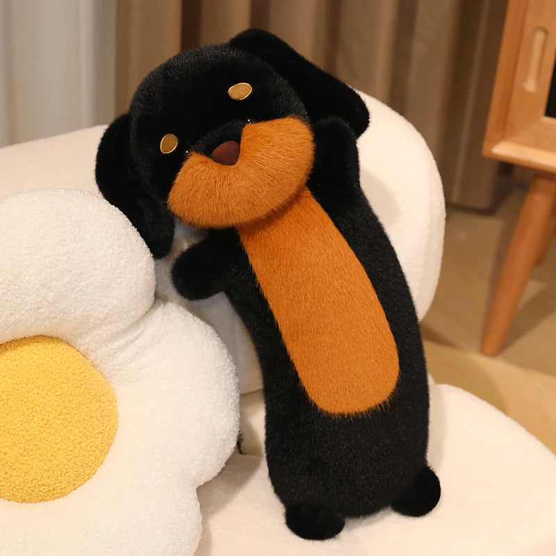 Curved Sausage Dog Shaped Pillow Black Dog Plush Toy Stuffed Puppy Leg Crossing Body Cushion Soft Plushie Birthday Presents KAEMEX