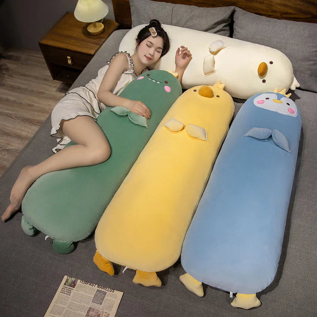 70~120cm Duck Long Pillow Stuffed Soft Cartoon Animal Chick Penguin Dinosaur Bolster Plushie Sleeping Leg Support Birthday Gift KAEMEX