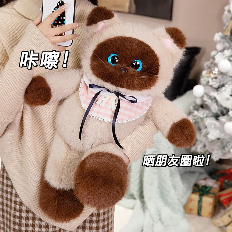 45/60cm Funny Cute Soft Cat Cow Cat Plush Toys Siamese Kitten Pillow Bed Sleep Home Decor Doll for Birthday Gift KAEMEX