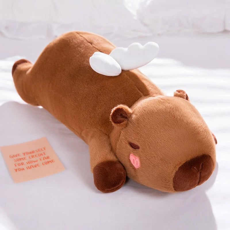 60cm-100cm Kawaii Cartoon Giant Strip Capybara Plush Doll Pillow Lying Brown Orange Wings Creative Capybara Plush Toy Home Decor KAEMEX