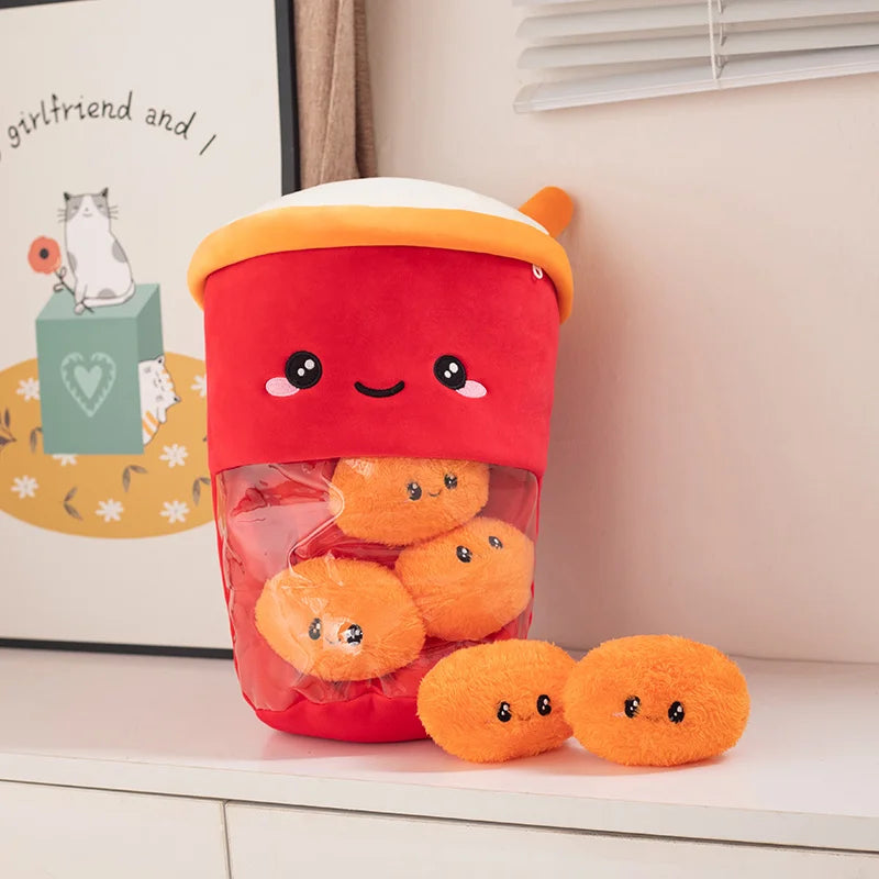 A Plushie Bag Pudding Stuffed Cat Paw Rabbit Toys Animals Bubble Tea Candy Bag for Christmas Birthday Gift KAEMEX