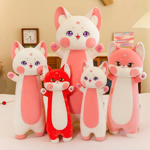 70-130cm  Kawaii Cat Red Fox Plush Toy Soft Animal Toys Stuffed Cat Long Pillow Cushion Birthday Gifts KAEMEX