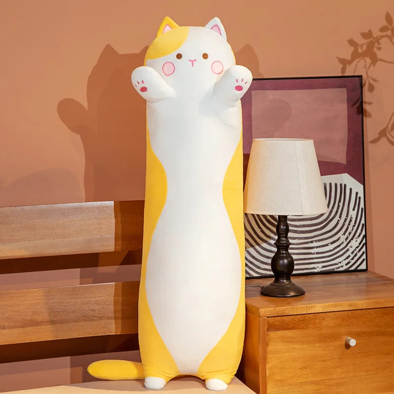 Cute Soft Long Cat Pillow Plush Toys Stuffed Pause Office Nap Pillow Bed Sleep Pillow Home Decor Gift Doll for Kids Girls KAEMEX