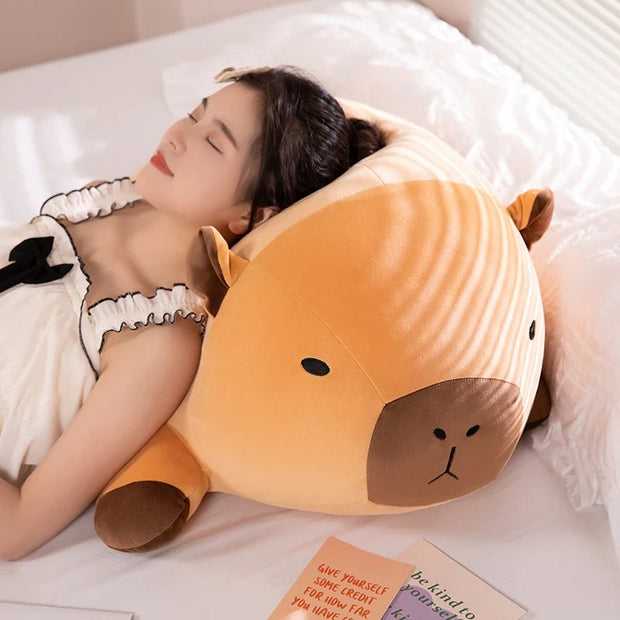 Fatty Long Capybara Plush Pillow Stuffed Round Kawaii Standing Brown Aquatic Cartoon Animal Bolster Plushie Gift KAEMEX