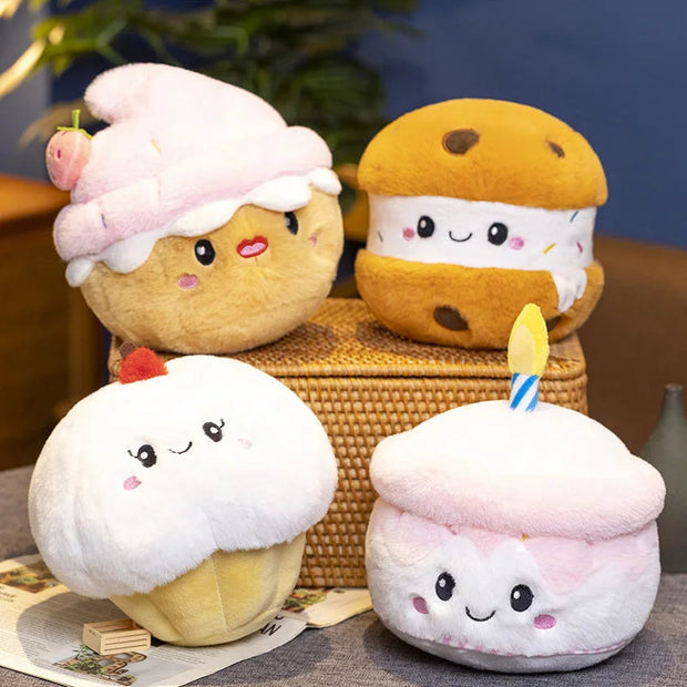 Stuffed Cake Plushie Strawberry Fruit Muffin Shape Plush Toys Cute Face Cream Snack Parsty Decor Party Gift for Birthday KAEMEX