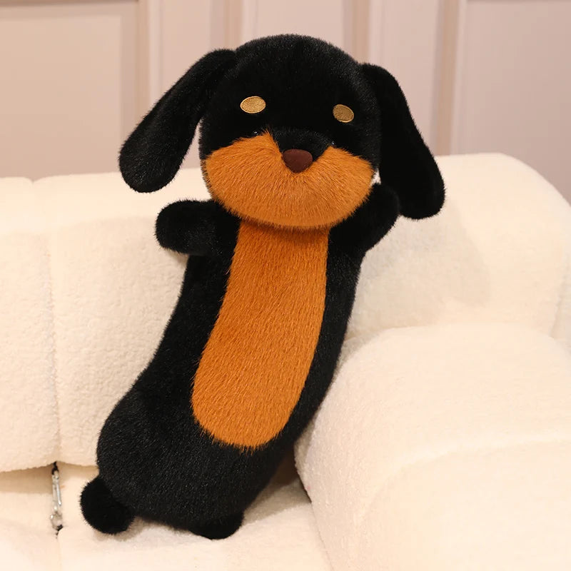 Curved Sausage Dog Shaped Pillow Black Dog Plush Toy Stuffed Puppy Leg Crossing Body Cushion Soft Plushie Birthday Presents KAEMEX