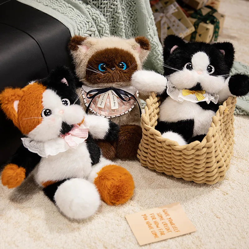 45/60cm Funny Cute Soft Cat Cow Cat Plush Toys Siamese Kitten Pillow Bed Sleep Home Decor Doll for Birthday Gift KAEMEX