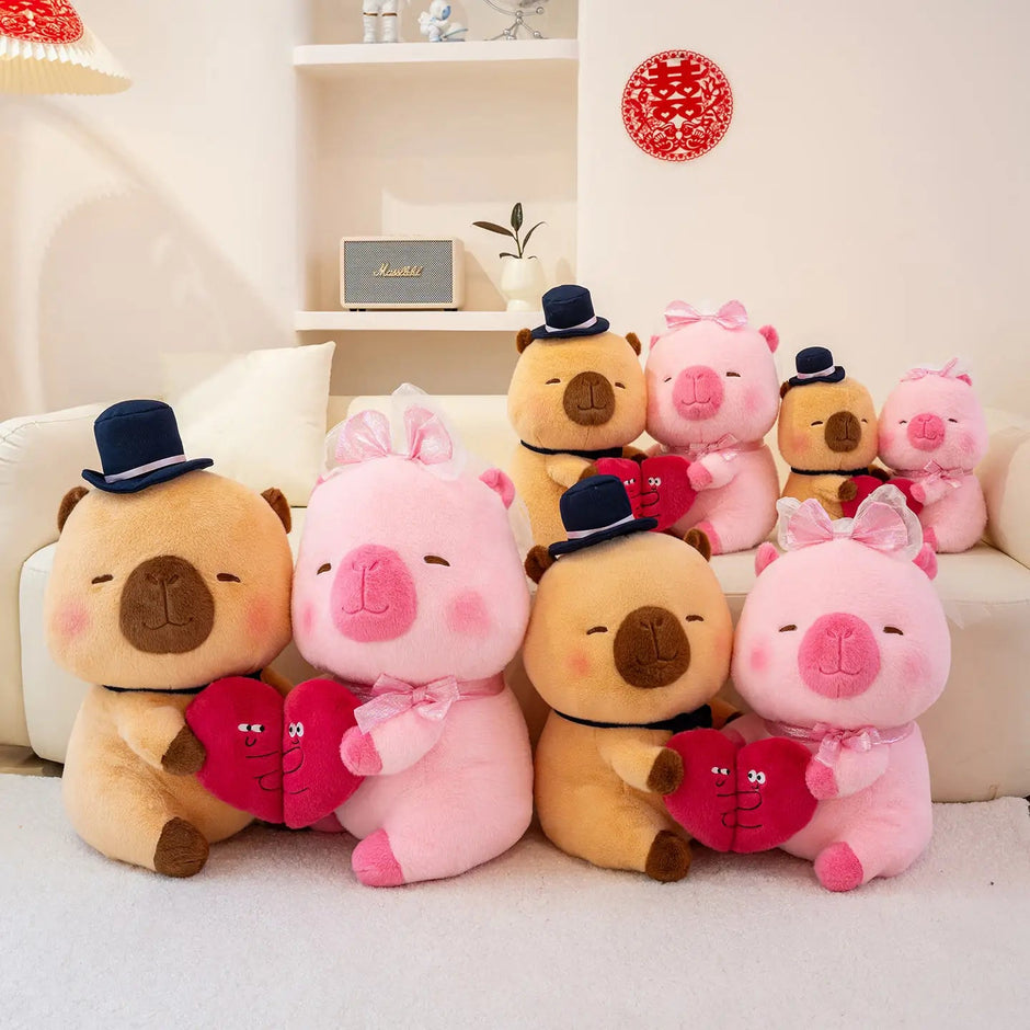 A Couple Of Capybara Plush Toy Holding Heart Stuffed Capybara Pillows For Valentine Day Gifts KAEMEX