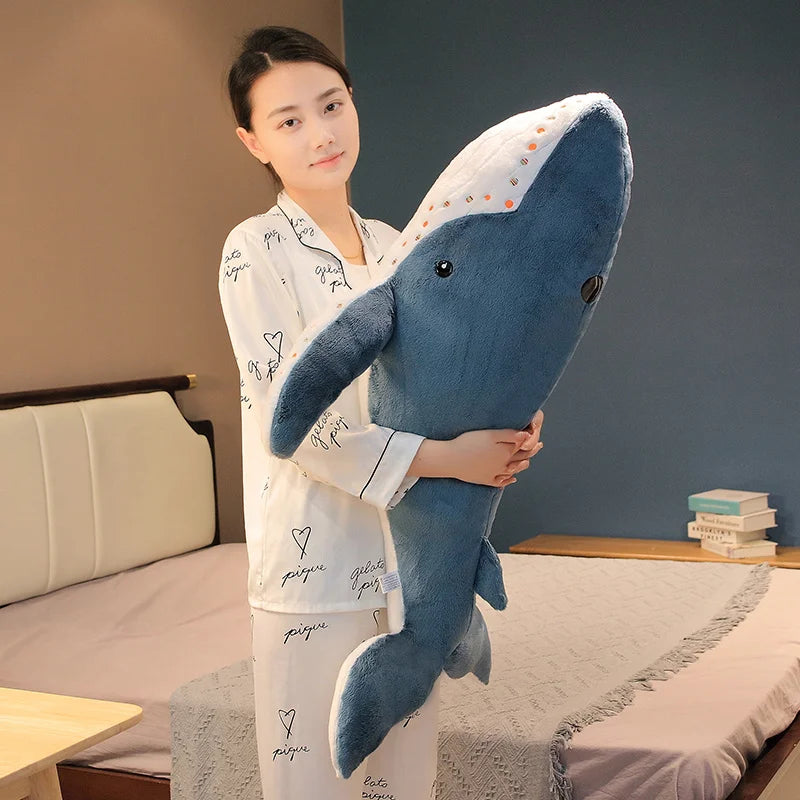 55-135cm Giant Size Whale Plush Toy Blue Sea Animals Stuffed Huggable Shark Soft Pillow Gift KAEMEX