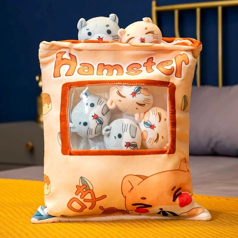 A Plushie Bag Pudding Stuffed Cat Paw Rabbit Toys Animals Bubble Tea Candy Bag for Christmas Birthday Gift KAEMEX