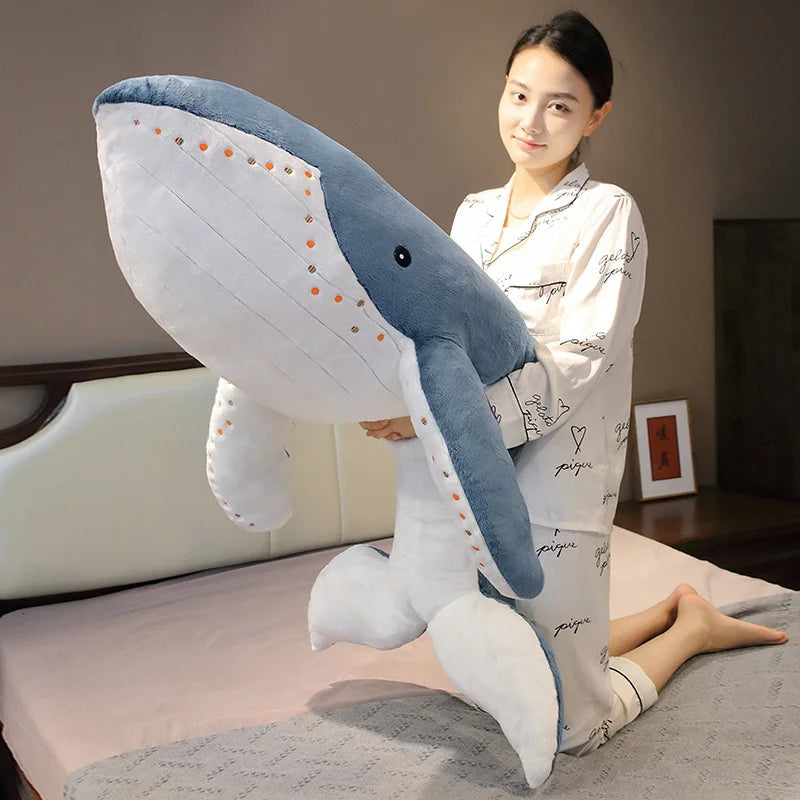 55-135cm Giant Size Whale Plush Toy Blue Sea Animals Stuffed Huggable Shark Soft Pillow Gift KAEMEX