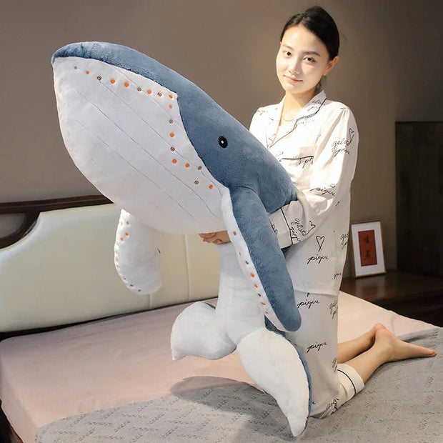 55-135cm Giant Size Whale Plush Toy Blue Sea Animals Stuffed Huggable Shark Soft Pillow Gift KAEMEX