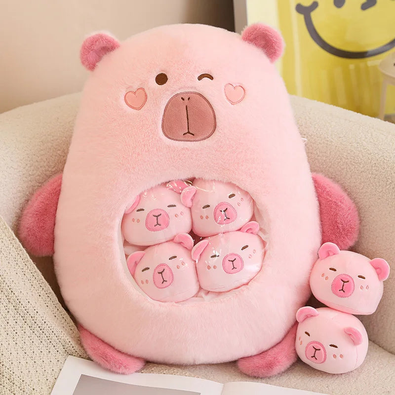 Six Balls Capybara Bag Cartoon Newt Animal Squishy Mini Dolls Plush Pillow Office Nap Food Snack Plushie Peluche Gift KAEMEX