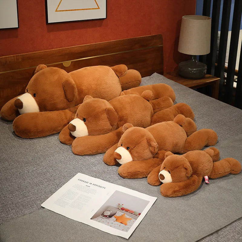 50cm-120cm Lying Bear Plush Toys Soft Sleep Pillow Cartoon Animal Bear Stuffed Doll Classic Birthday Gifts KAEMEX