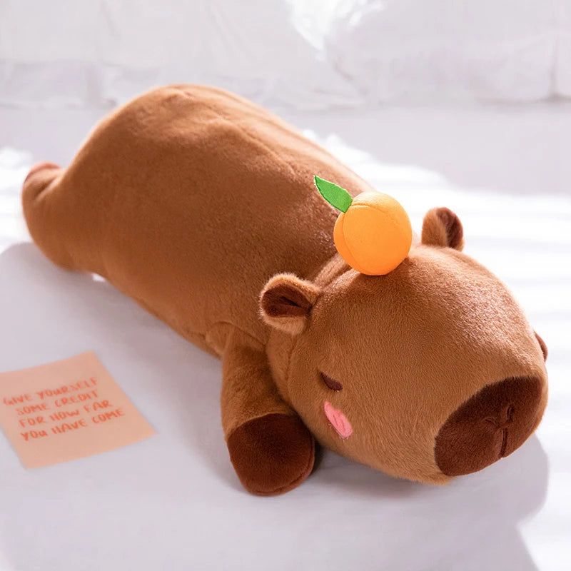 60cm-100cm Kawaii Cartoon Giant Strip Capybara Plush Doll Pillow Lying Brown Orange Wings Creative Capybara Plush Toy Home Decor KAEMEX