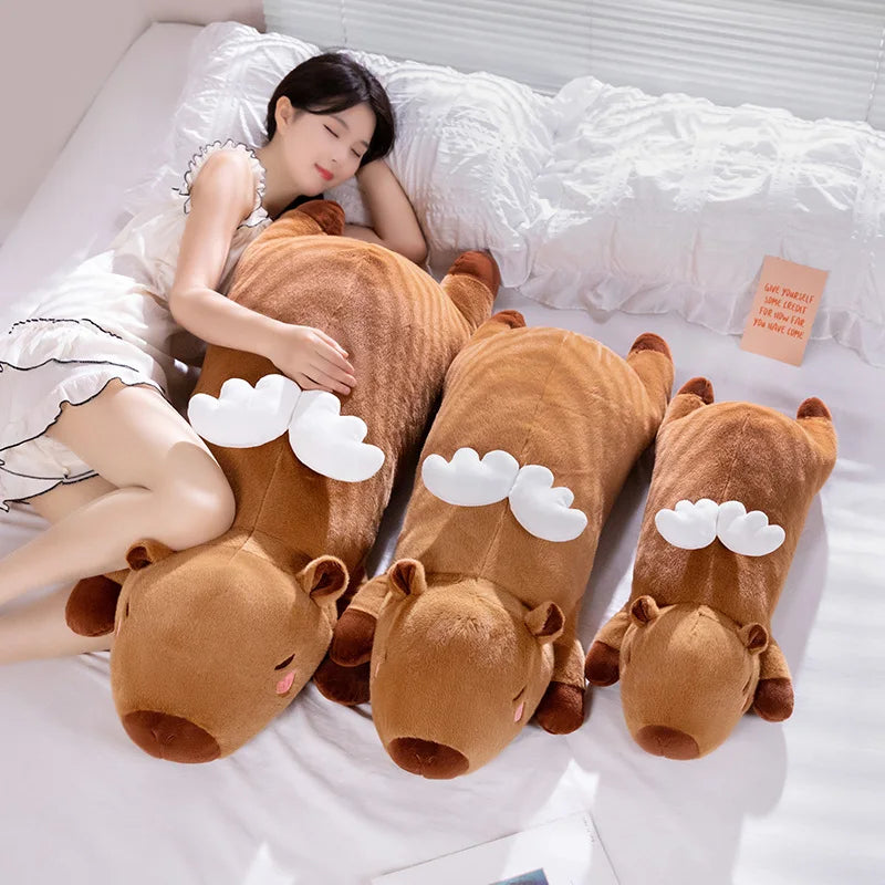 60cm-100cm Kawaii Cartoon Giant Strip Capybara Plush Doll Pillow Lying Brown Orange Wings Creative Capybara Plush Toy Home Decor KAEMEX