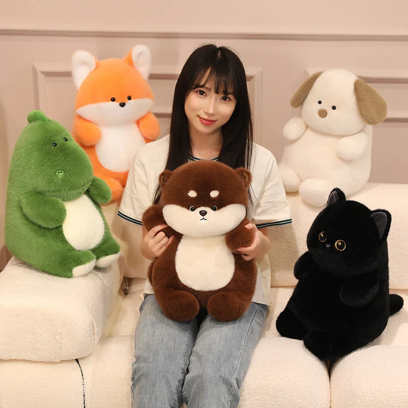 40CM Cute Animal Plush Toy Fox,Puppy,Black Cat,Dinosaur,Beaver Plush Doll Fluffy Stuffed Animal Toy Home Sofa Decor Gift KAEMEX