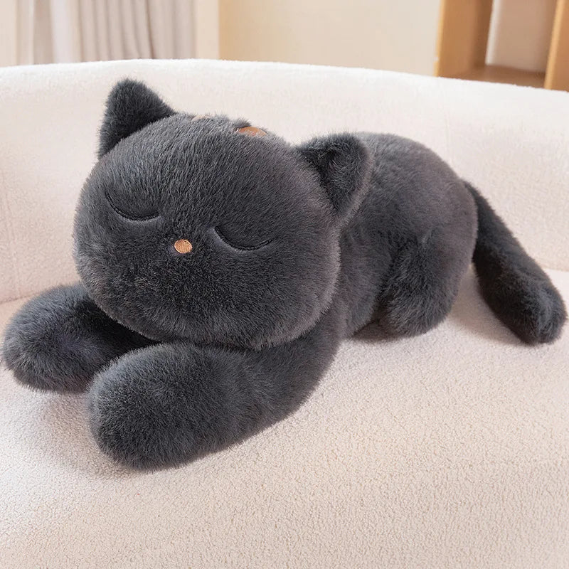 Black Cat Plush Pillow Soft Stuffed Lying Cat Cushion Cute Sleeping Cat Design Lovely Birthday Gift Idea for Cat Lovers KAEMEX