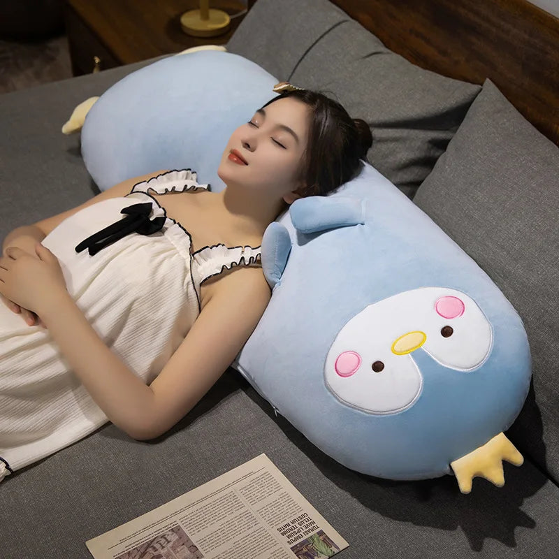 70~120cm Duck Long Pillow Stuffed Soft Cartoon Animal Chick Penguin Dinosaur Bolster Plushie Sleeping Leg Support Birthday Gift KAEMEX