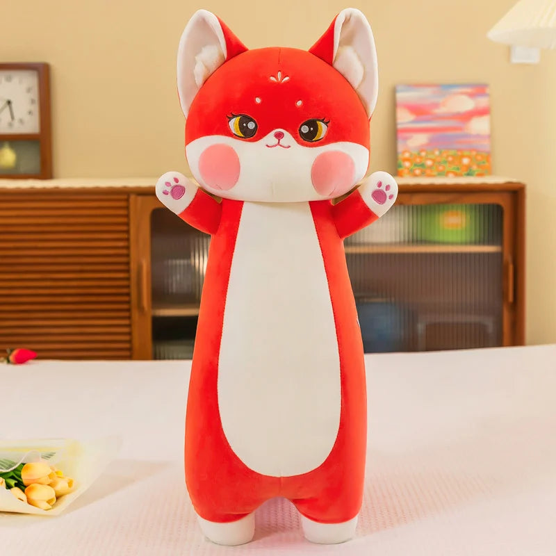 70-130cm  Kawaii Cat Red Fox Plush Toy Soft Animal Toys Stuffed Cat Long Pillow Cushion Birthday Gifts KAEMEX