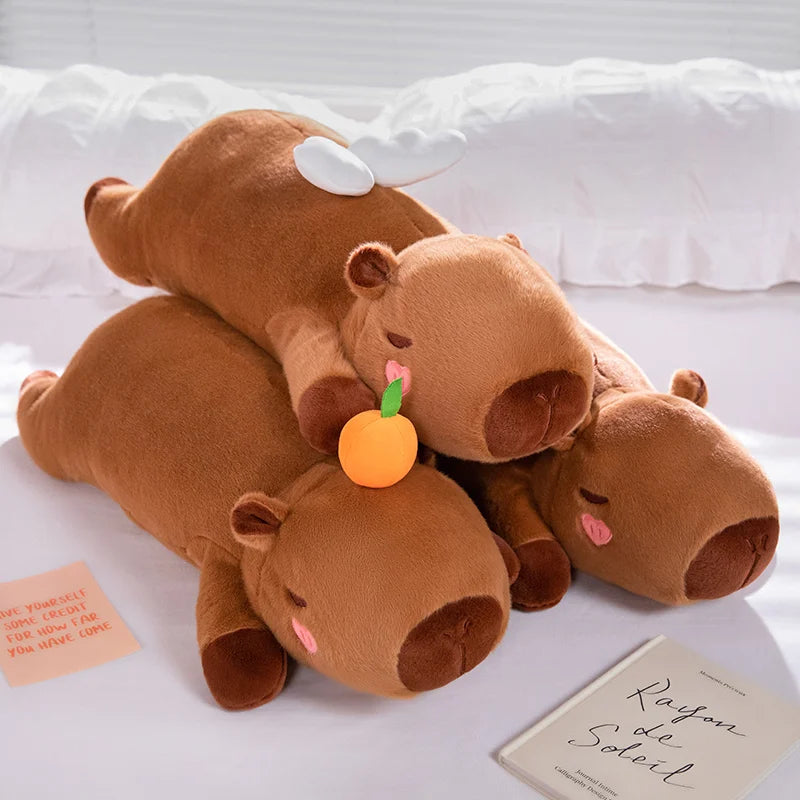 60cm-100cm Kawaii Cartoon Giant Strip Capybara Plush Doll Pillow Lying Brown Orange Wings Creative Capybara Plush Toy Home Decor KAEMEX