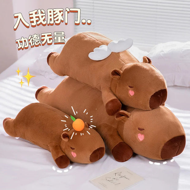 60cm-100cm Kawaii Cartoon Giant Strip Capybara Plush Doll Pillow Lying Brown Orange Wings Creative Capybara Plush Toy Home Decor KAEMEX