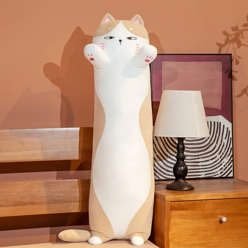 Cute Soft Long Cat Pillow Plush Toys Stuffed Pause Office Nap Pillow Bed Sleep Pillow Home Decor Gift Doll for Kids Girls KAEMEX