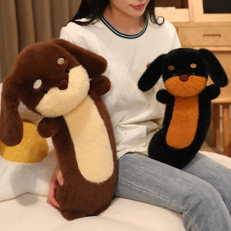 Curved Sausage Dog Shaped Pillow Black Dog Plush Toy Stuffed Puppy Leg Crossing Body Cushion Soft Plushie Birthday Presents KAEMEX
