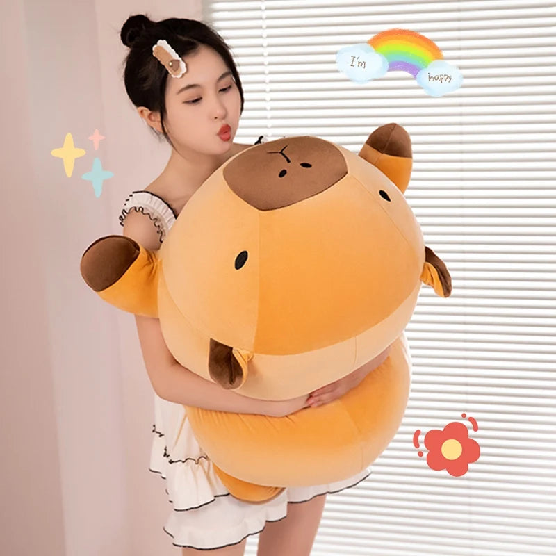 Fatty Long Capybara Plush Pillow Stuffed Round Kawaii Standing Brown Aquatic Cartoon Animal Bolster Plushie Gift KAEMEX