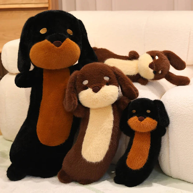 Curved Sausage Dog Shaped Pillow Black Dog Plush Toy Stuffed Puppy Leg Crossing Body Cushion Soft Plushie Birthday Presents KAEMEX