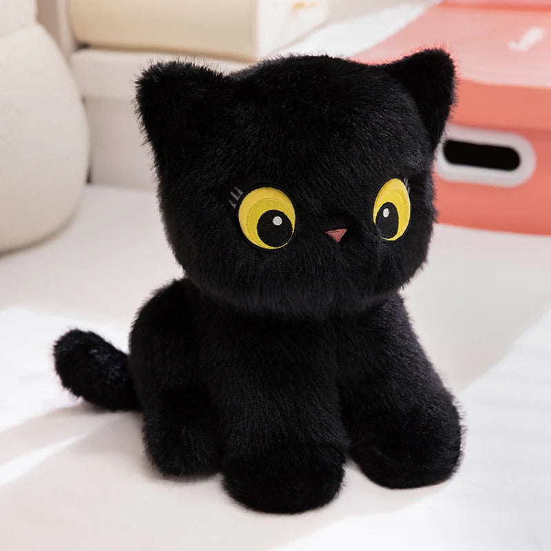 Black Cat Plush Pillow Soft Stuffed Sitting Cat Cushion Cute Cat Design Lovely Birthday Gift Idea for Cat Lovers KAEMEX
