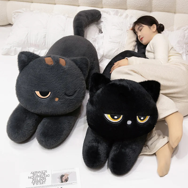 Black Cat Plush Pillow Soft Stuffed Lying Cat Cushion Cute Sleeping Cat Design Lovely Birthday Gift Idea for Cat Lovers KAEMEX