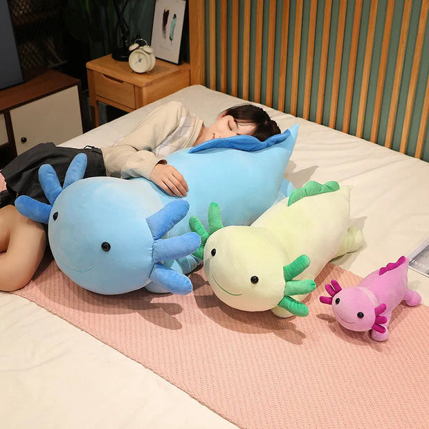 Giant Cuddly Salamander Newt Baby Axolotl Doll Plush Toy Green Blue Pink Rose Red Lying Smiling Face Aquatic Animal Gift KAEMEX