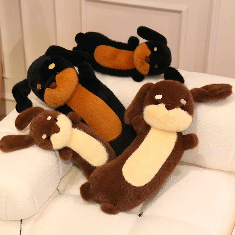 Curved Sausage Dog Shaped Pillow Black Dog Plush Toy Stuffed Puppy Leg Crossing Body Cushion Soft Plushie Birthday Presents KAEMEX
