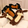 Curved Sausage Dog Shaped Pillow Black Dog Plush Toy Stuffed Puppy Leg Crossing Body Cushion Soft Plushie Birthday Presents KAEMEX