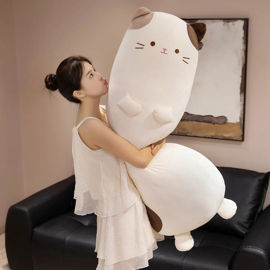 Cute Calico Cat Plush Toys Cartoon Animal Long Cat Pillow Leg Clamp Washable Sleeping Companion Throw Pillow KAEMEX