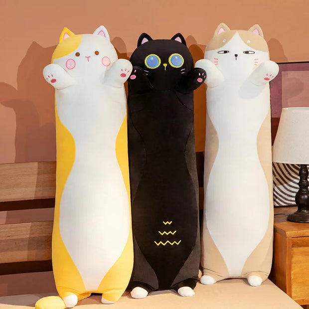Cute Soft Long Cat Pillow Plush Toys Stuffed Pause Office Nap Pillow Bed Sleep Pillow Home Decor Gift Doll for Kids Girls KAEMEX
