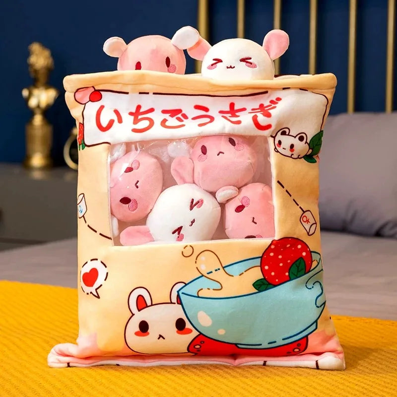 A Plushie Bag Pudding Stuffed Cat Paw Rabbit Toys Animals Bubble Tea Candy Bag for Christmas Birthday Gift KAEMEX
