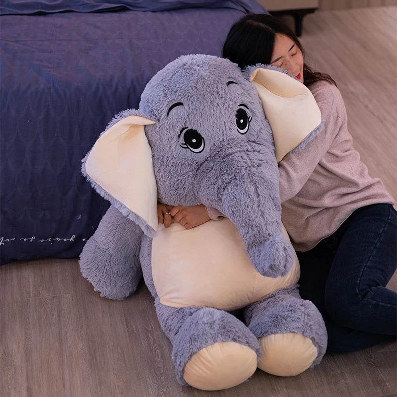 Giant plush Elephant toys Grey Stuffed Big flappy ears Long plush elephant Animal toys for Christmas gift KAEMEX