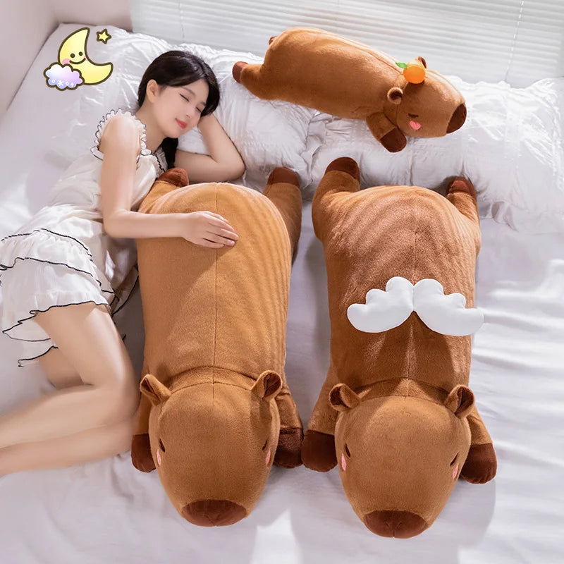 60cm-100cm Kawaii Cartoon Giant Strip Capybara Plush Doll Pillow Lying Brown Orange Wings Creative Capybara Plush Toy Home Decor KAEMEX
