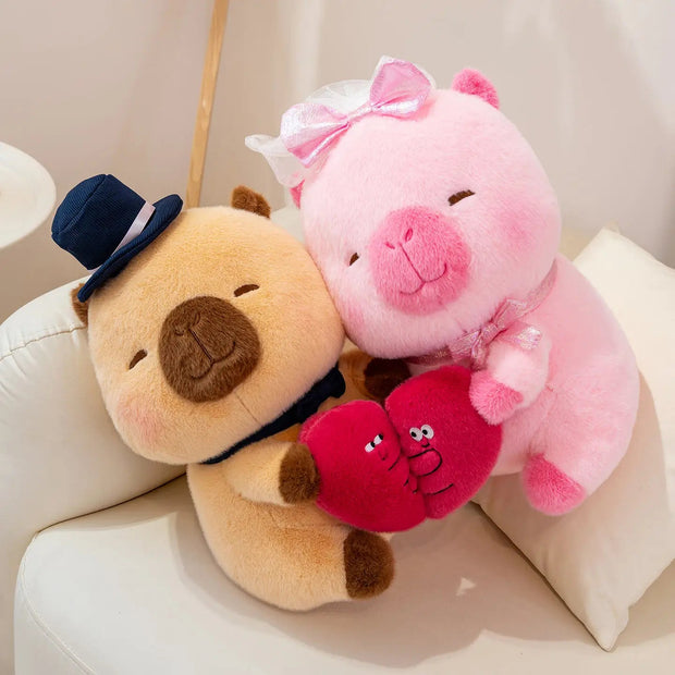 A Couple Of Capybara Plush Toy Holding Heart Stuffed Capybara Pillows For Valentine Day Gifts KAEMEX