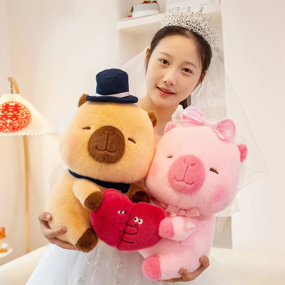 A Couple Of Capybara Plush Toy Holding Heart Stuffed Capybara Pillows For Valentine Day Gifts KAEMEX