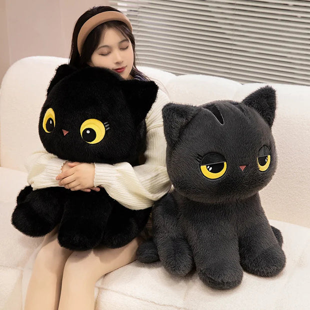 Black Cat Plush Pillow Soft Stuffed Sitting Cat Cushion Cute Cat Design Lovely Birthday Gift Idea for Cat Lovers KAEMEX